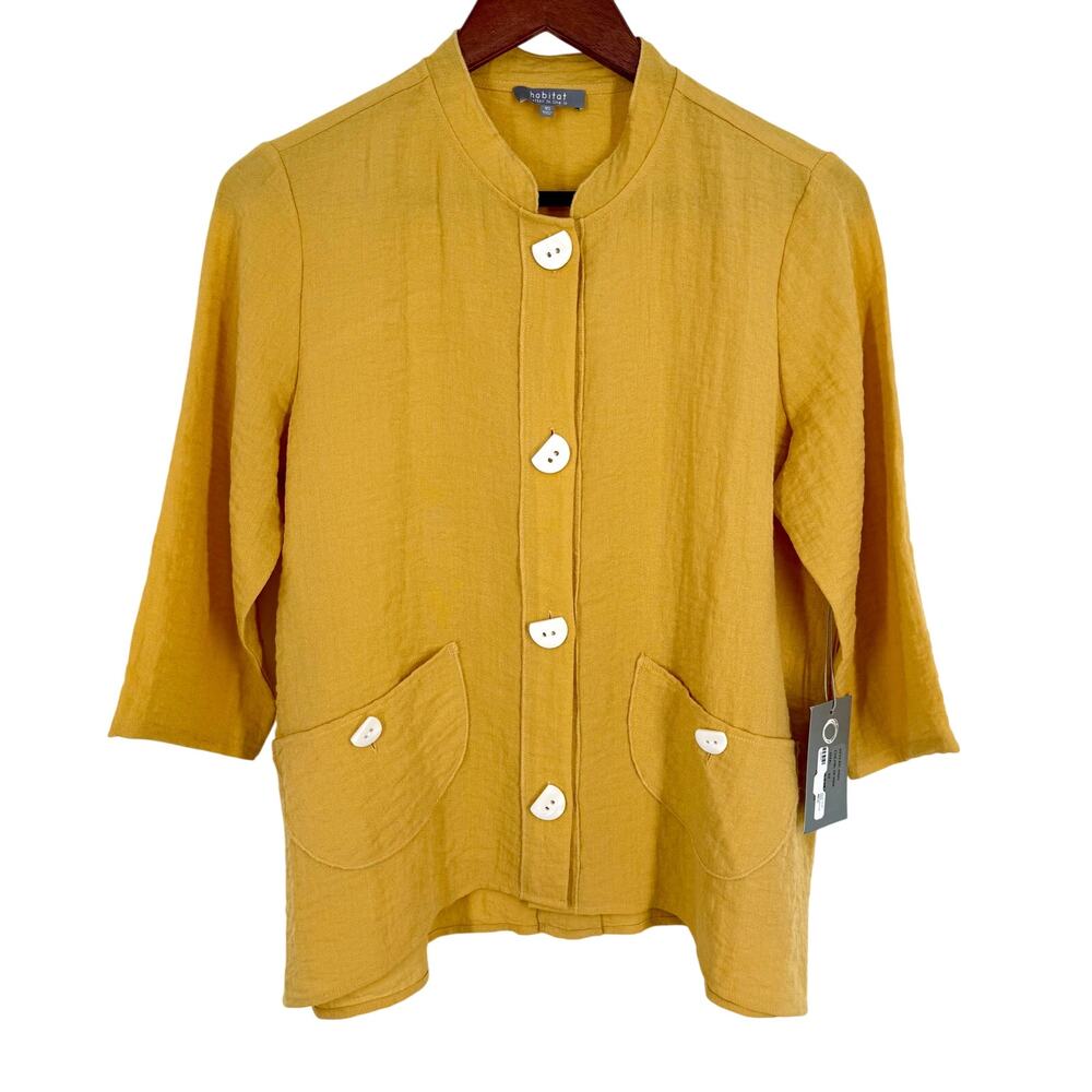 NEW NWT Habitat XS Mustard Yellow Wearable Art Blouse Shirt Top Artsy Unique